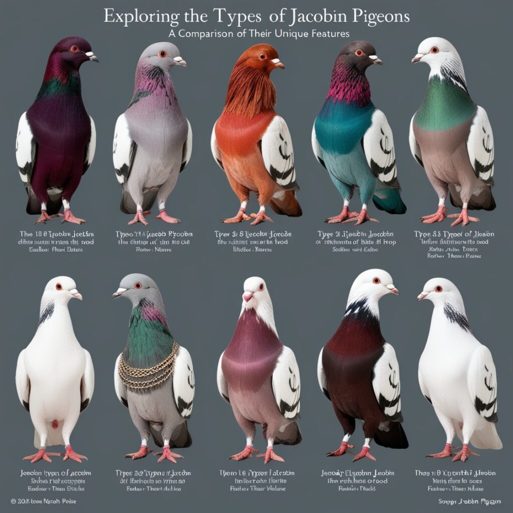 Jacobin Pigeons with Unique Features and Types