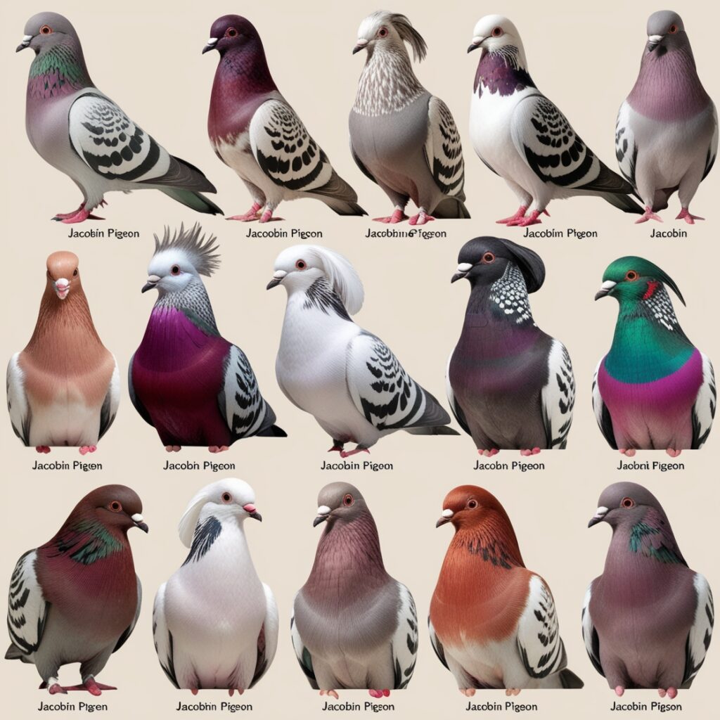 Jacobin Pigeons with Unique Features and Types